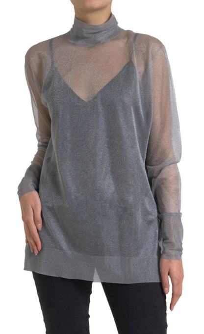 Dolce & Gabbana Gray Mesh Turtleneck Long Sleeve Blouse Top by Dolce & Gabbana