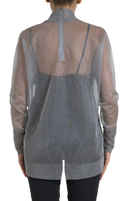 Dolce & Gabbana Gray Mesh Turtleneck Long Sleeve Blouse Top by Dolce & Gabbana