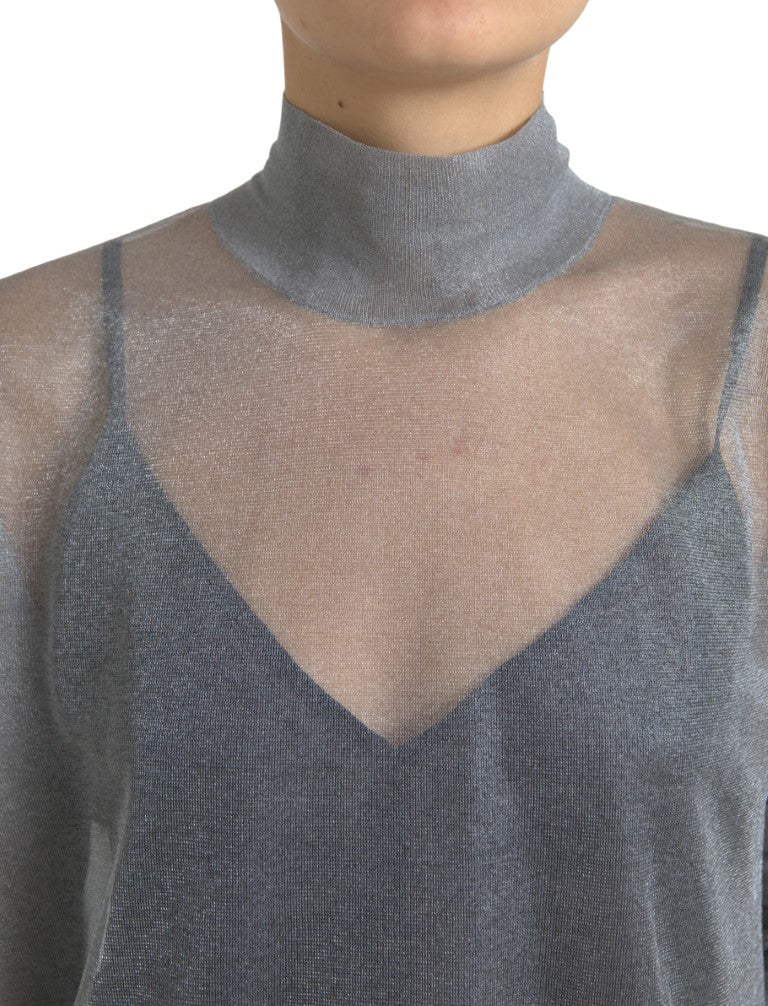 Dolce & Gabbana Gray Mesh Turtleneck Long Sleeve Blouse Top by Dolce & Gabbana