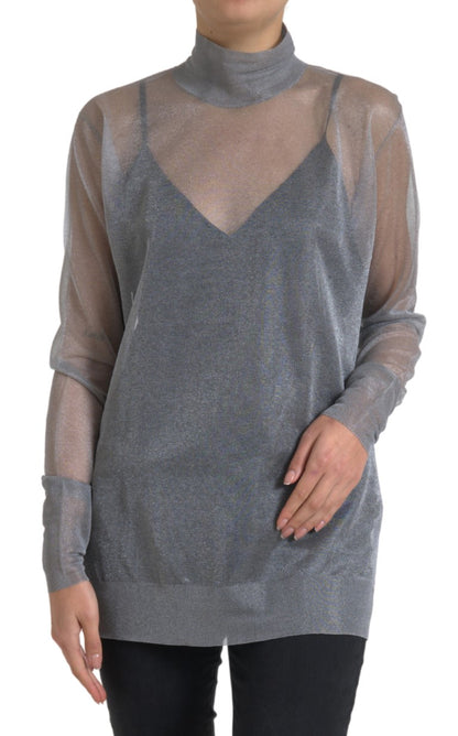 Dolce & Gabbana Gray Mesh Turtleneck Long Sleeve Blouse Top by Dolce & Gabbana