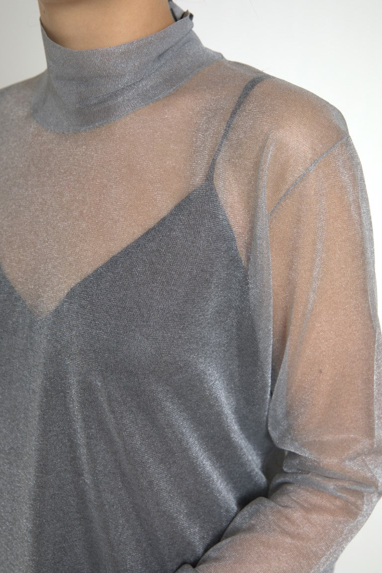 Dolce & Gabbana Gray Mesh Turtleneck Long Sleeve Blouse Top by Dolce & Gabbana