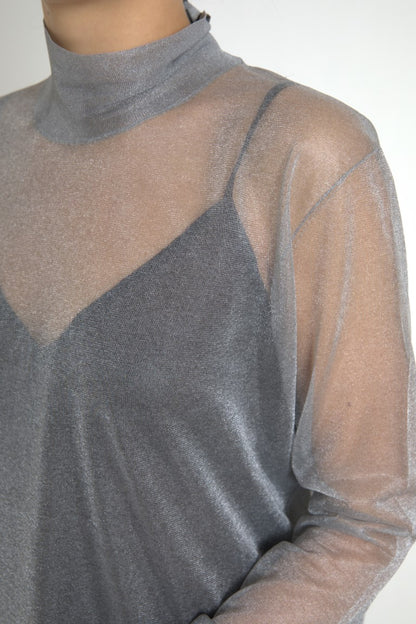 Dolce & Gabbana Gray Mesh Turtleneck Long Sleeve Blouse Top by Dolce & Gabbana