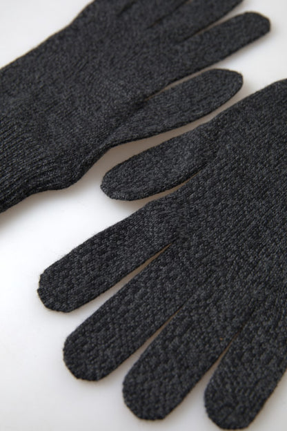 Dolce &amp; Gabbana Gray Virgin Wool Knit Hands Mitten Men Gloves