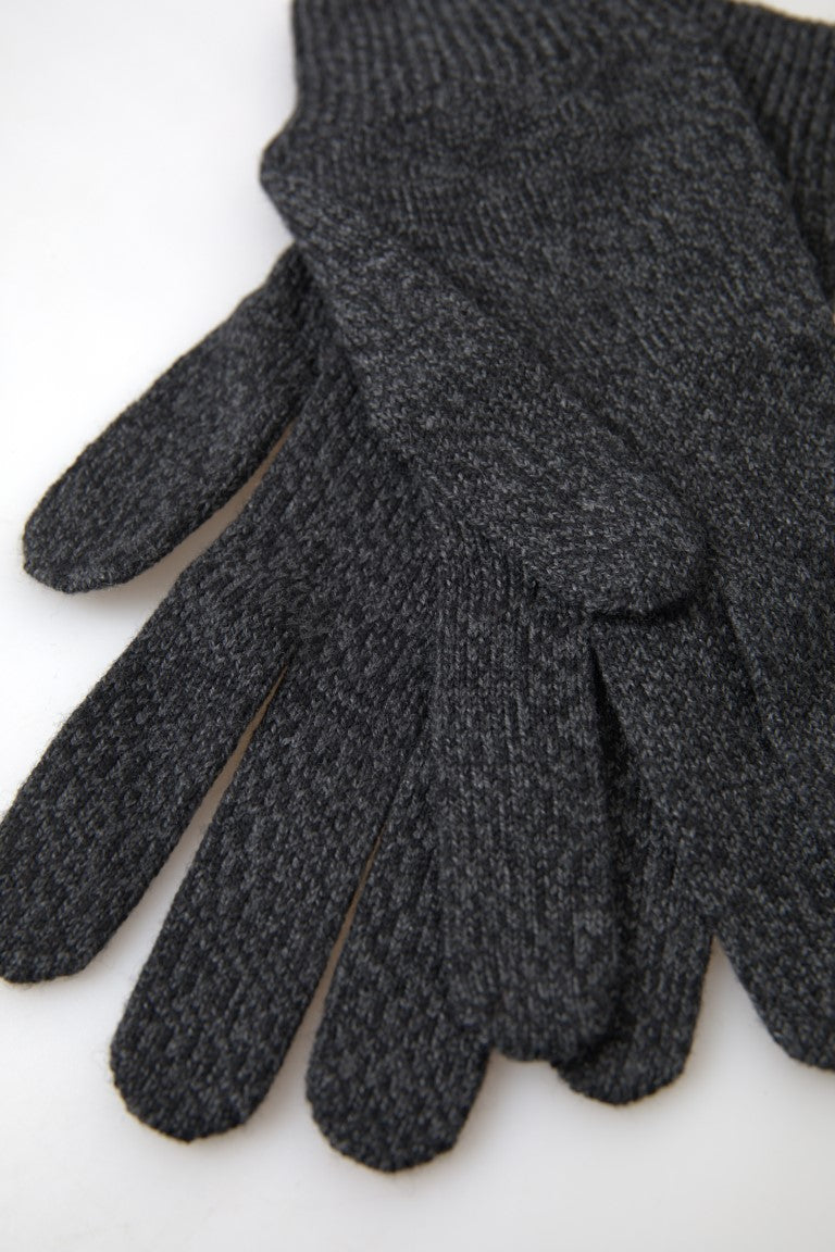 Dolce &amp; Gabbana Gray Virgin Wool Knit Hands Mitten Men Gloves