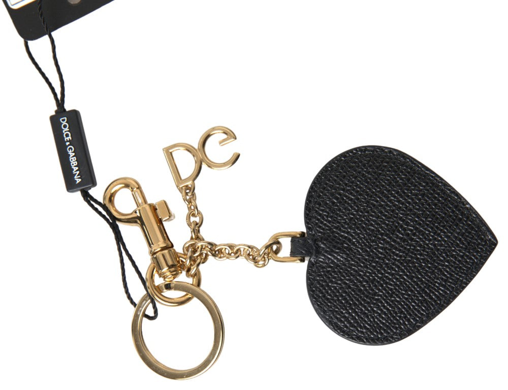 Porte-clés élégant en cuir noir Dolce &amp; Gabbana avec accent fuchsia