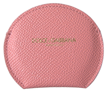 Dolce &amp; Gabbana Pink Calfskin Leather Round Mirror Holder
