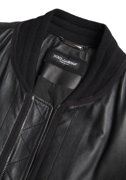 Dolce &amp; Gabbana Élégant blouson aviateur en cuir noir