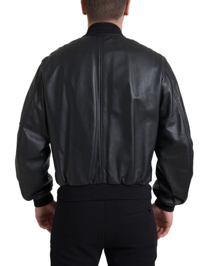Dolce &amp; Gabbana Élégant blouson aviateur en cuir noir