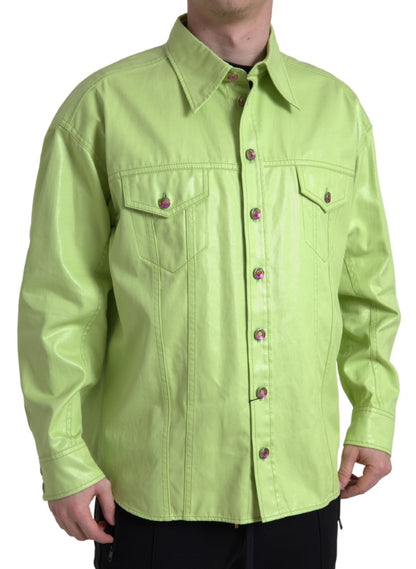 Dolce & Gabbana Green Cotton Collared Button Down Shirt by Dolce & Gabbana