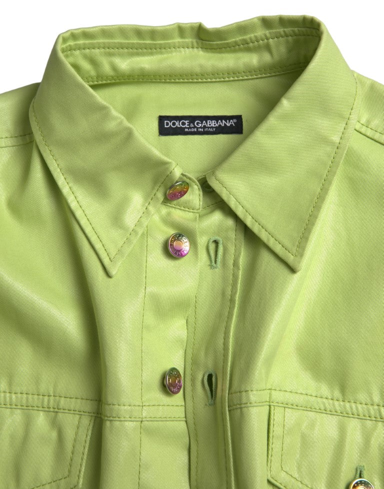 Dolce & Gabbana Green Cotton Collared Button Down Shirt by Dolce & Gabbana