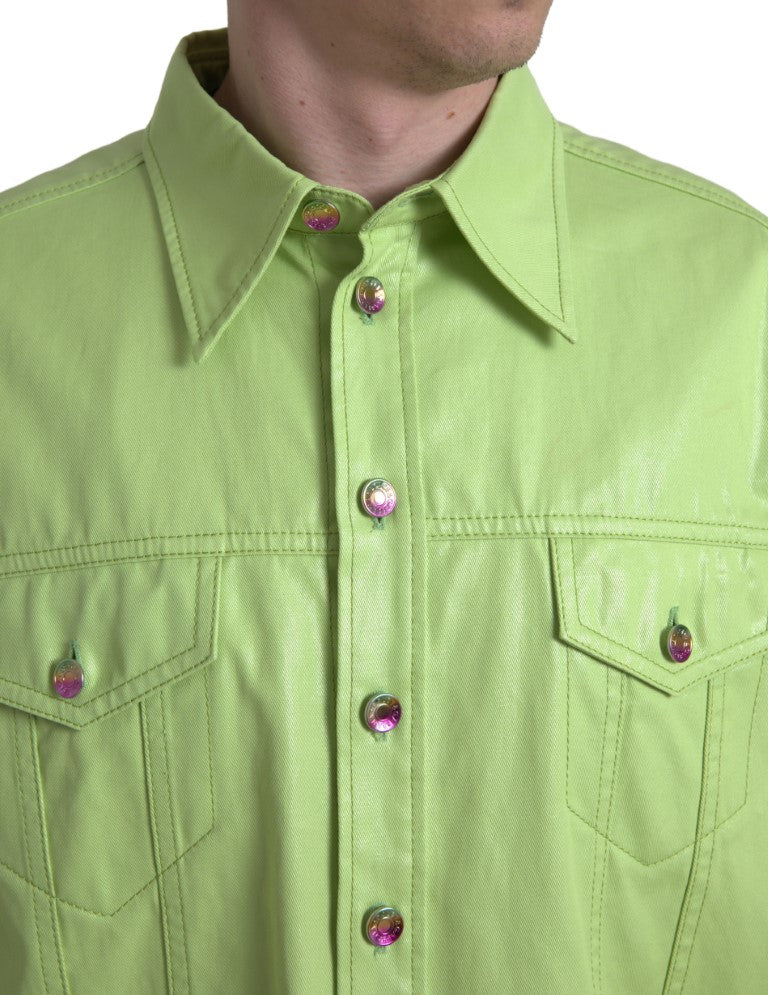 Dolce & Gabbana Green Cotton Collared Button Down Shirt by Dolce & Gabbana