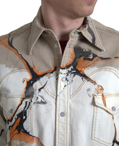 Dolce & Gabbana Multicolor Cotton Collared Denim Shirt by Dolce & Gabbana