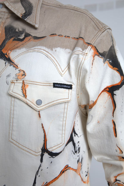 Dolce & Gabbana Multicolor Cotton Collared Denim Shirt by Dolce & Gabbana