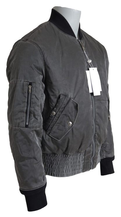 MM6 Maison Margiela Élégant blouson aviateur gris avec fermeture éclair intégrale