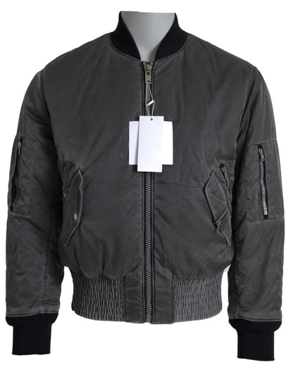 MM6 Maison Margiela Élégant blouson aviateur gris avec fermeture éclair intégrale