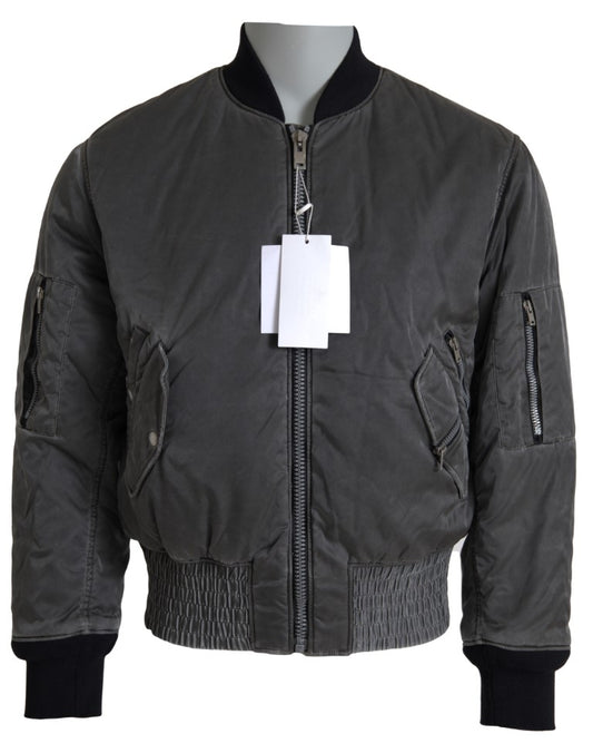MM6 Maison Margiela Élégant blouson aviateur gris avec fermeture éclair intégrale