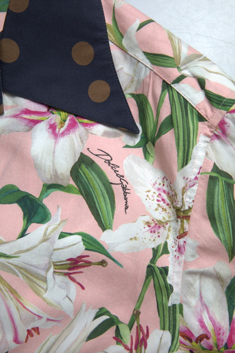 Dolce & Gabbana Cotton Polka Dot Lily Print Collared Shirt by Dolce & Gabbana