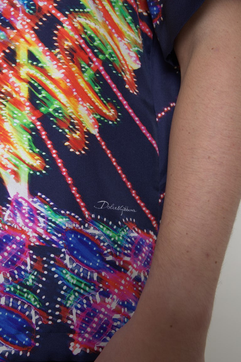 Dolce & Gabbana Multicolor Luminarie Print Men Shirt Silk by Dolce & Gabbana