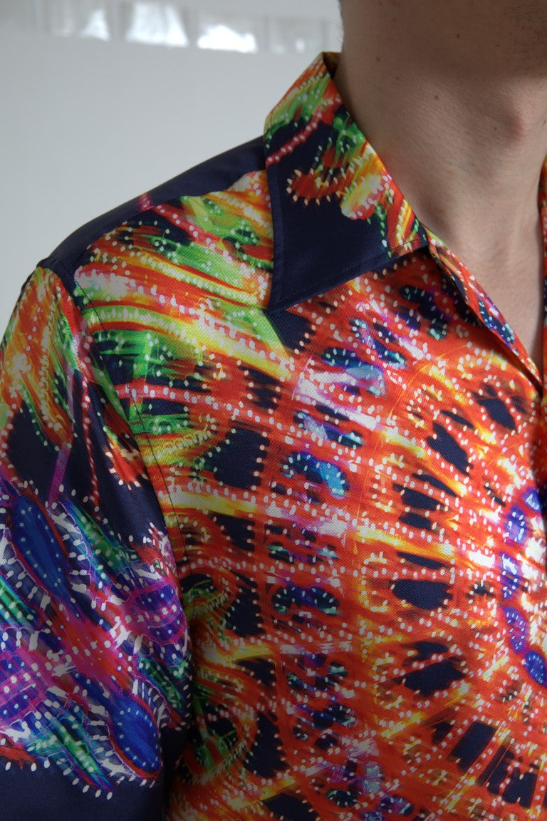 Dolce & Gabbana Multicolor Luminarie Print Men Shirt Silk by Dolce & Gabbana