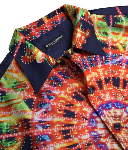 Dolce & Gabbana Multicolor Luminarie Print Men Shirt Silk by Dolce & Gabbana
