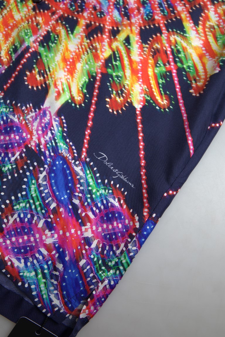 Dolce & Gabbana Multicolor Luminarie Print Men Shirt Silk by Dolce & Gabbana