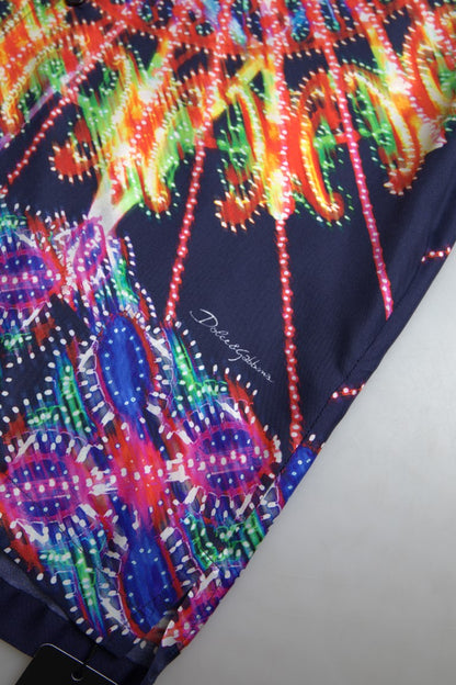 Dolce & Gabbana Multicolor Luminarie Print Men Shirt Silk by Dolce & Gabbana