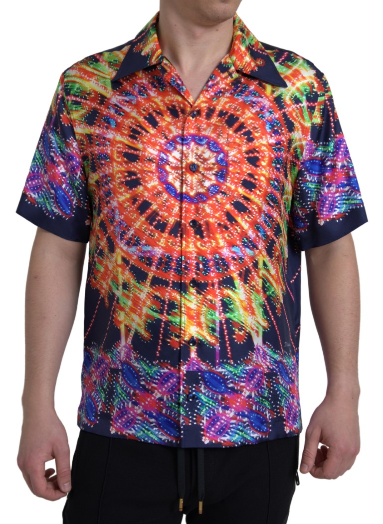 Dolce & Gabbana Multicolor Luminarie Print Men Shirt Silk by Dolce & Gabbana