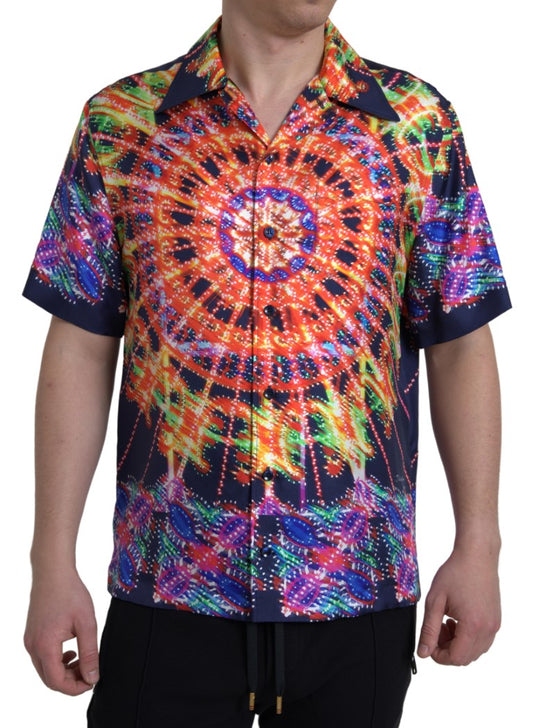 Dolce & Gabbana Multicolor Luminarie Print Men Shirt Silk by Dolce & Gabbana