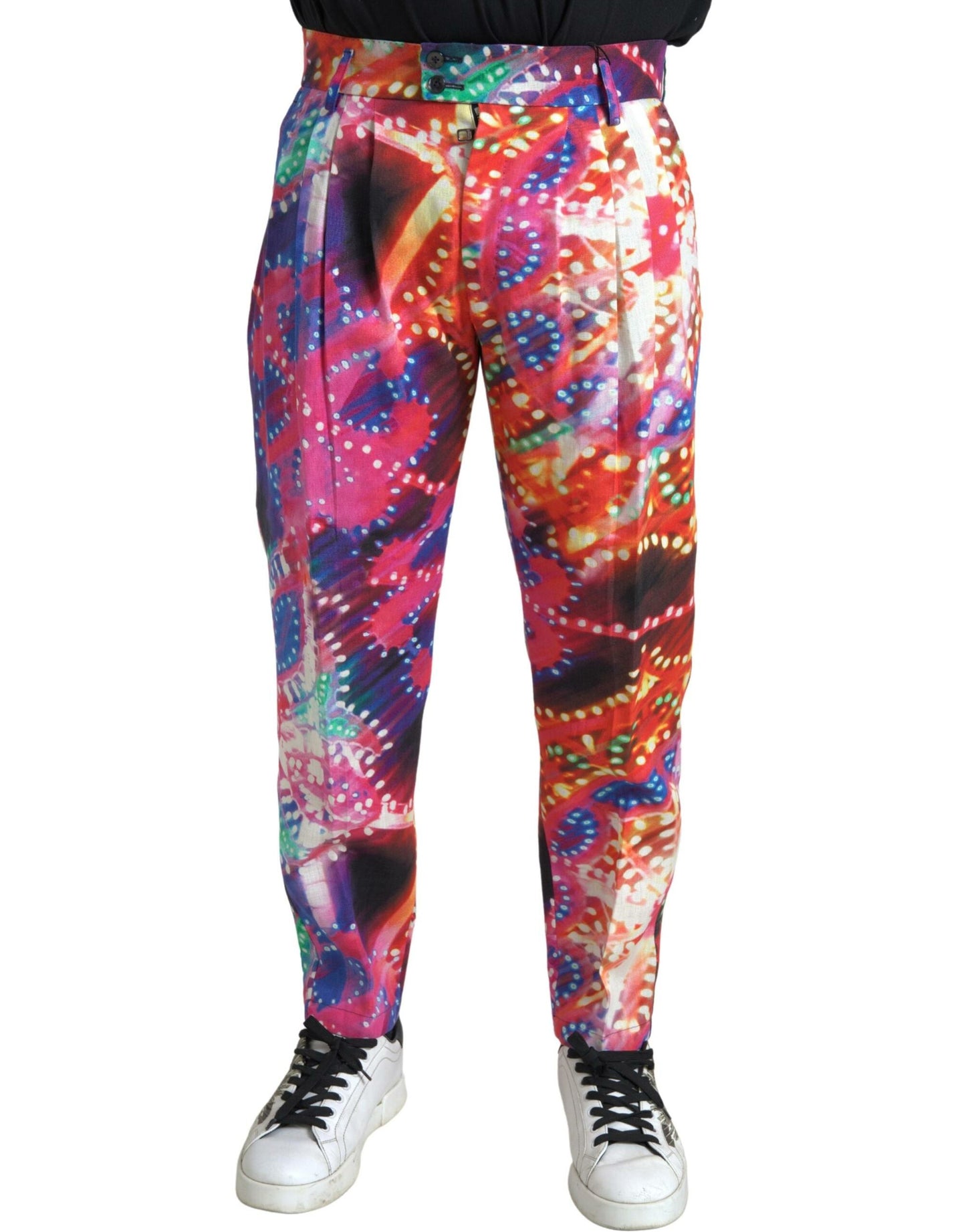 Dolce & Gabbana Multicolor Printed Linen Men Trouser Pants by Dolce & Gabbana