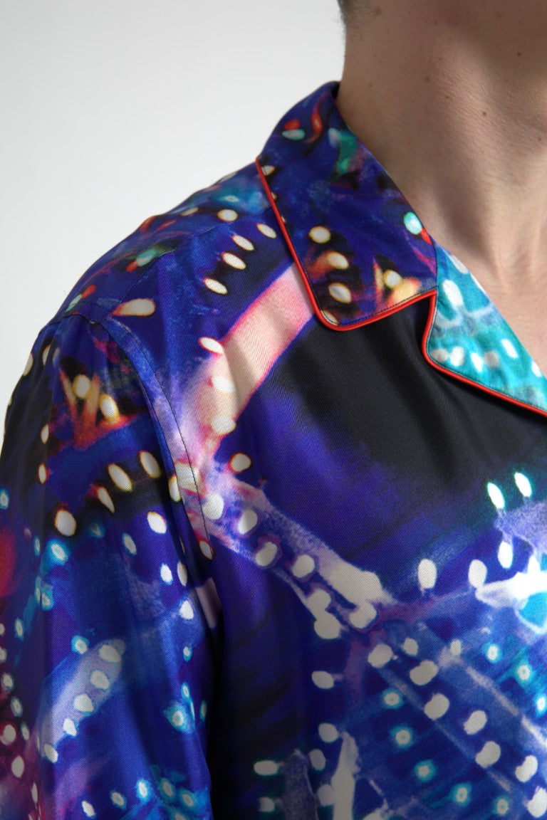 Dolce & Gabbana Multicolor Silk Psychedelic Print Men Pajama Shirt by Dolce & Gabbana