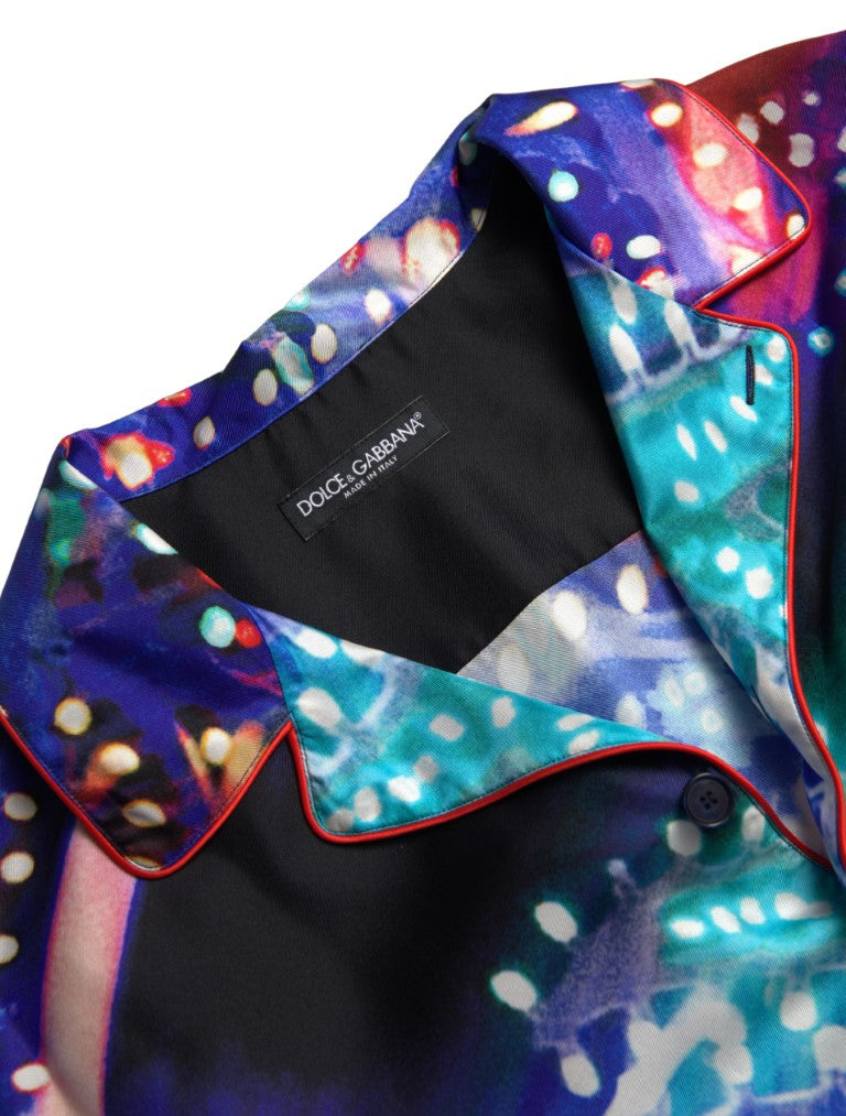 Dolce & Gabbana Multicolor Silk Psychedelic Print Men Pajama Shirt by Dolce & Gabbana