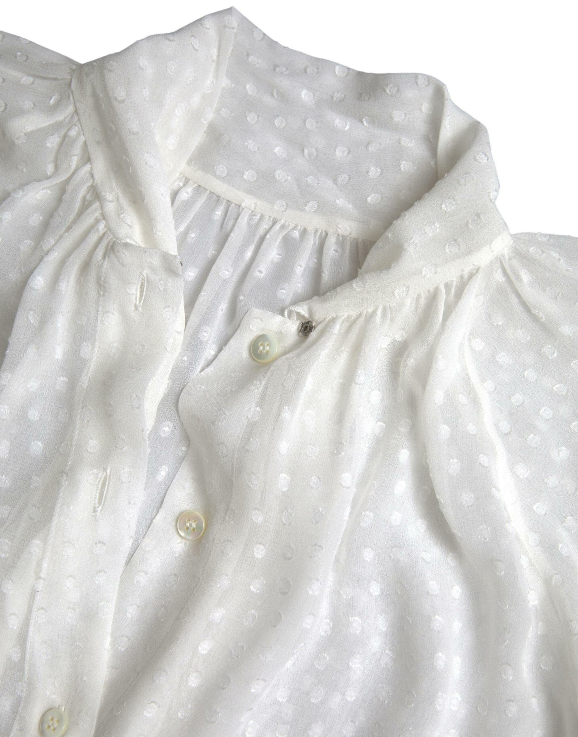 Dolce & Gabbana White Silk Sheer Tied Neck Polka Dots Blouse by Dolce & Gabbana