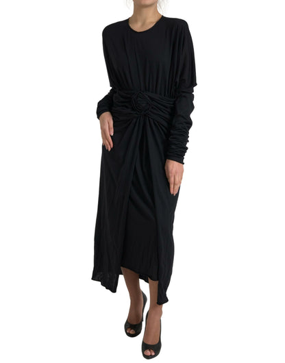 Dolce & Gabbana Black Wool Wrap Sheath Midi Gown Dress by Dolce & Gabbana