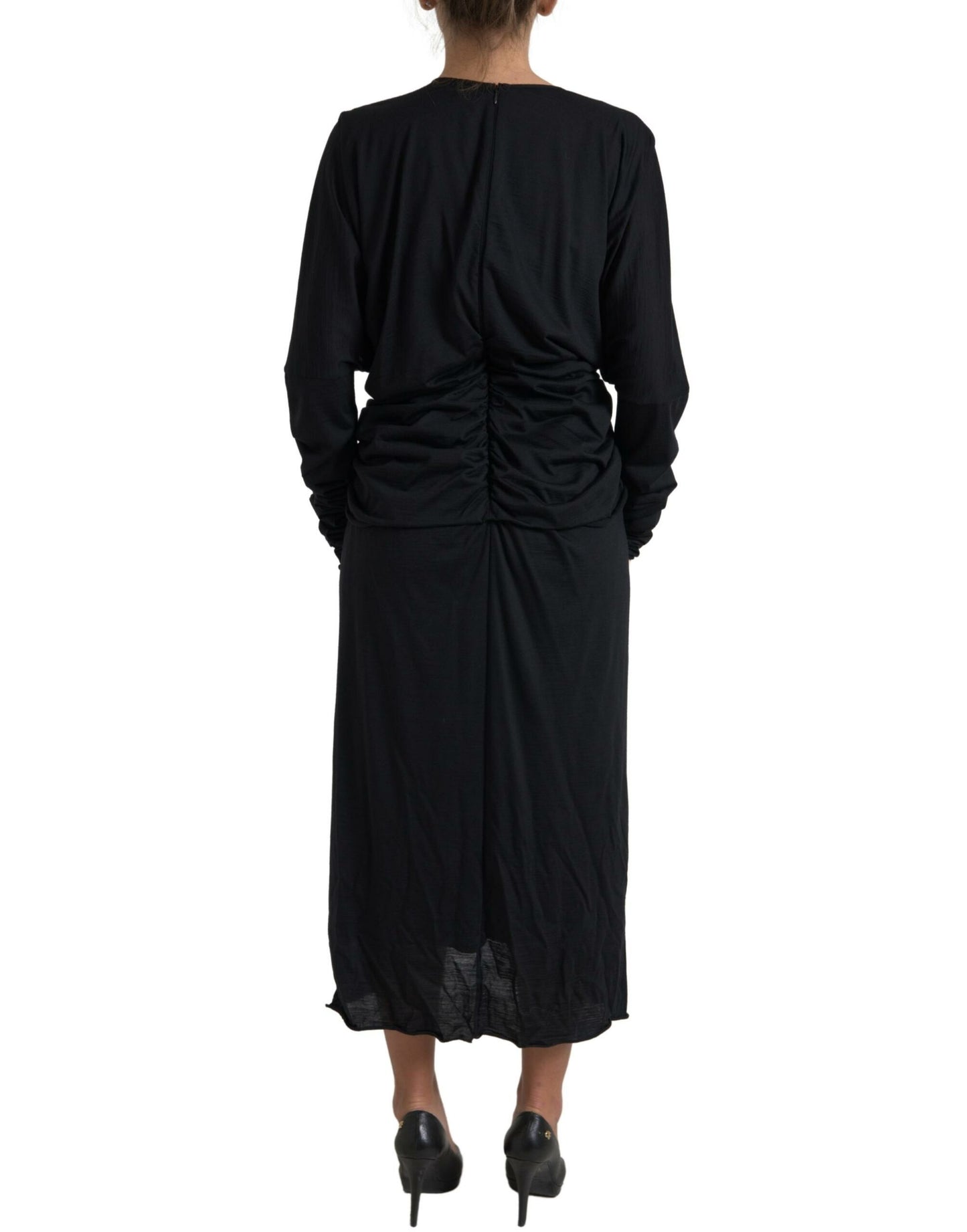 Dolce & Gabbana Black Wool Wrap Sheath Midi Gown Dress by Dolce & Gabbana