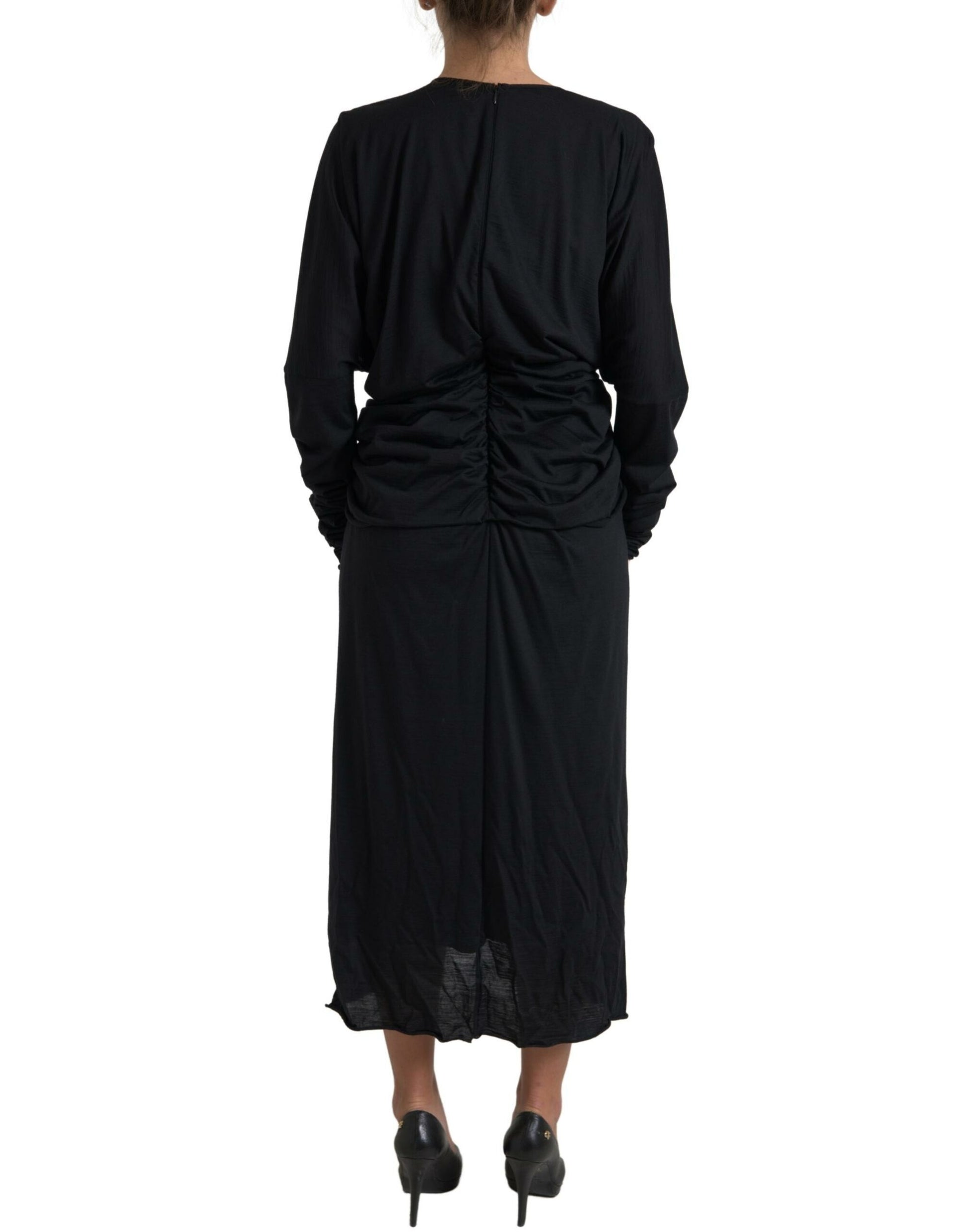 Dolce & Gabbana Black Wool Wrap Sheath Midi Gown Dress by Dolce & Gabbana