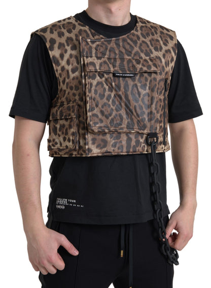 Gilet léopard en soie Dolce &amp; Gabbana, vêtements de sport exclusifs
