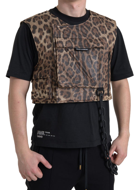 Gilet léopard en soie Dolce &amp; Gabbana, vêtements de sport exclusifs