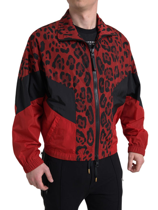 Veste pull zippée léopard rouge Dolce &amp; Gabbana