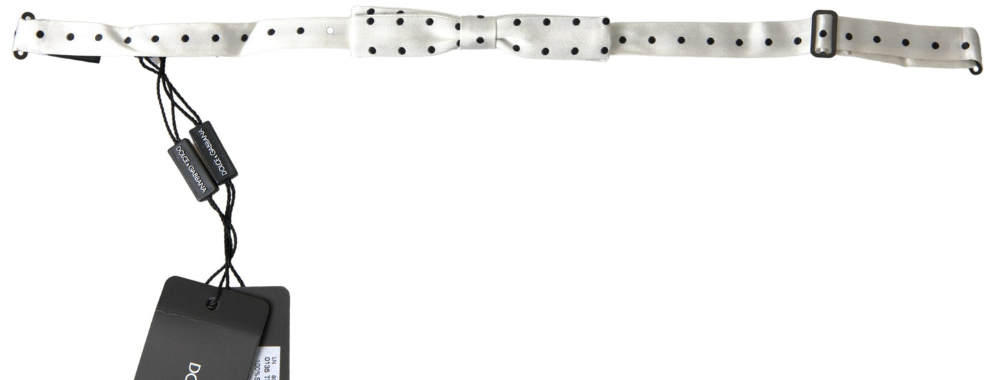 Dolce &amp; Gabbana White Silk Polka Dot Adjustable Neck Men Bow Tie
