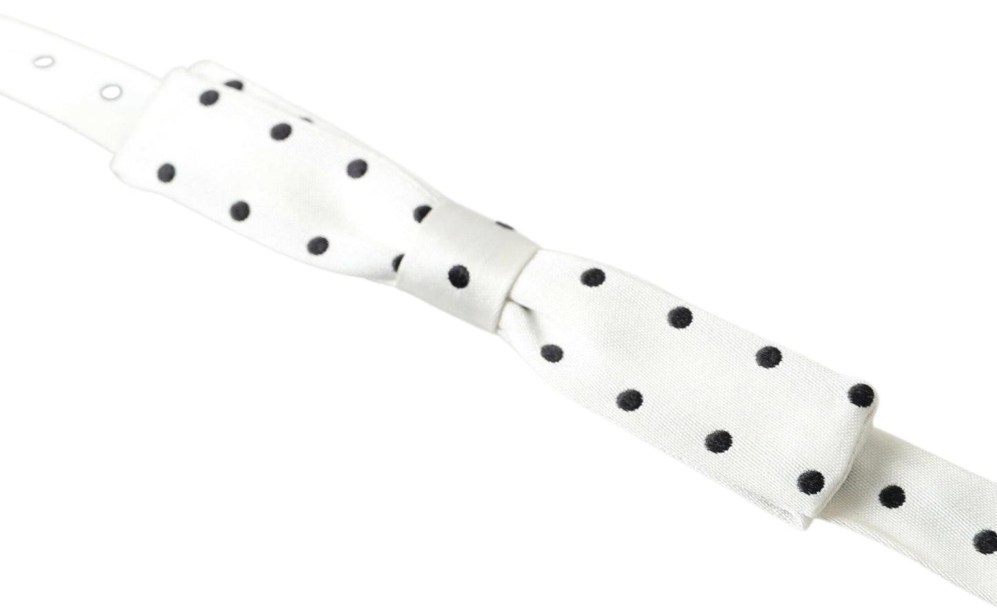Dolce &amp; Gabbana White Silk Polka Dot Adjustable Neck Men Bow Tie