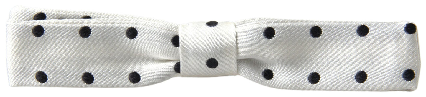 Dolce &amp; Gabbana White Silk Polka Dot Adjustable Neck Men Bow Tie