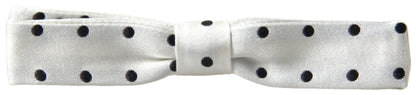 Dolce &amp; Gabbana White Silk Polka Dot Adjustable Neck Men Bow Tie