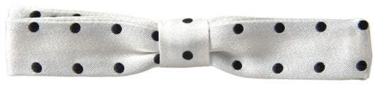 Dolce &amp; Gabbana White Silk Polka Dot Adjustable Neck Men Bow Tie
