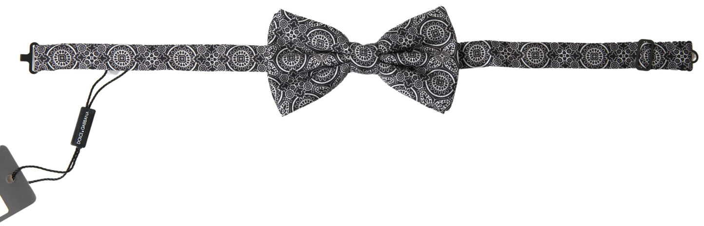 Dolce &amp; Gabbana Black White Pattern Adjustable Neck Papillon Bow Tie