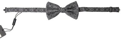 Dolce &amp; Gabbana Black White Pattern Adjustable Neck Papillon Bow Tie