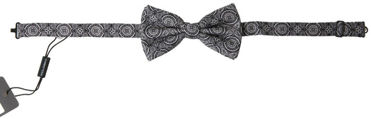 Dolce &amp; Gabbana Black White Pattern Adjustable Neck Papillon Bow Tie