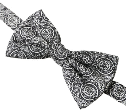 Dolce &amp; Gabbana Black White Pattern Adjustable Neck Papillon Bow Tie