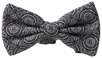 Dolce &amp; Gabbana Black White Pattern Adjustable Neck Papillon Bow Tie