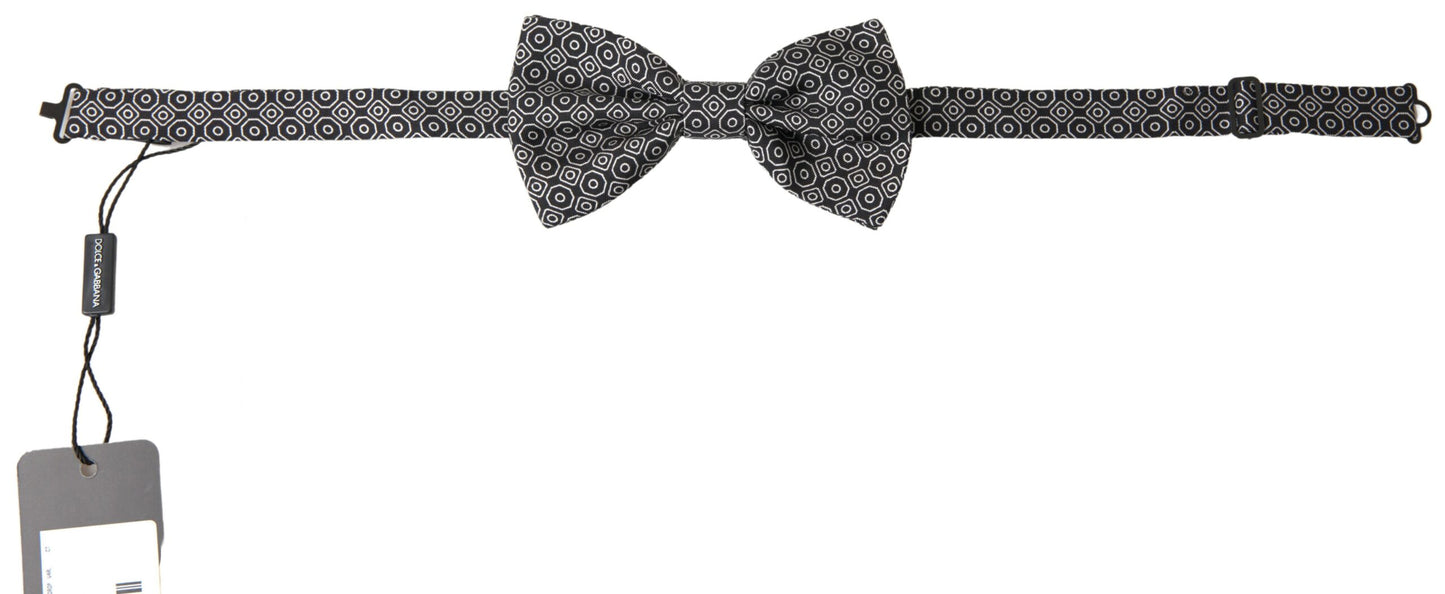 Dolce &amp; Gabbana Black White Pattern Adjustable Neck Papillon Bow Tie