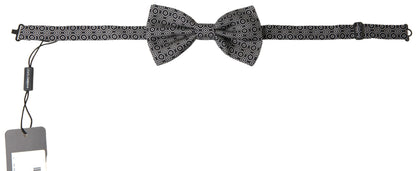 Dolce &amp; Gabbana Black White Pattern Adjustable Neck Papillon Bow Tie